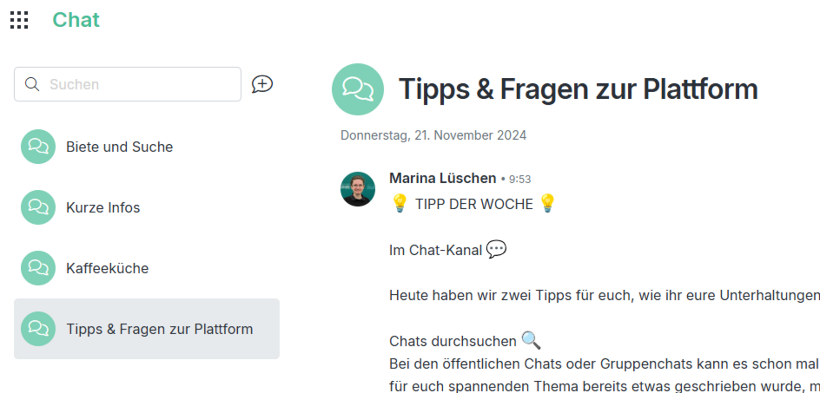 Screenshot aus der Chat-App